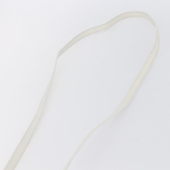 CELINE Flower Shoulder Pouch Leather White Silver Auth 154908