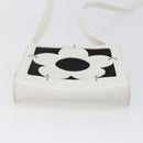 CELINE Flower Shoulder Pouch Leather White Silver Auth 154908-9