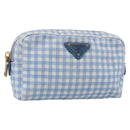 PRADA Pouch Canvas Light Blue Gold Auth 154909-1