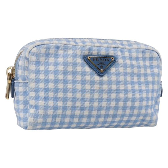 PRADA Pouch Canvas Light Blue Gold Auth 154909