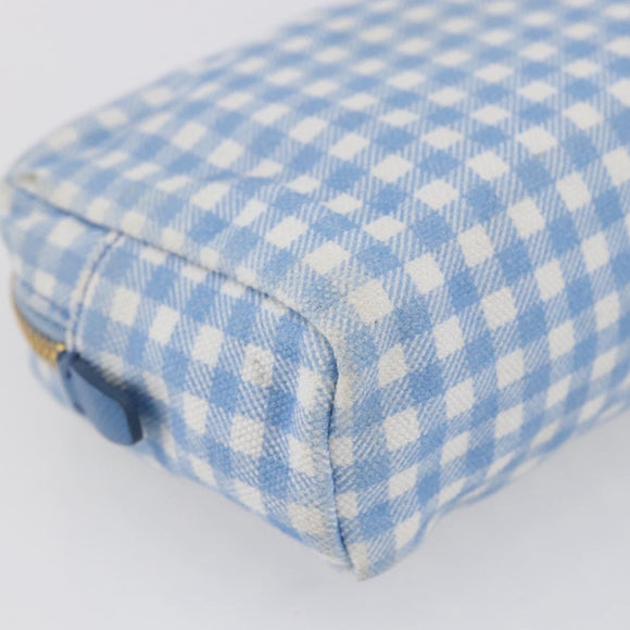 PRADA Pouch Canvas Light Blue Gold Auth 154909