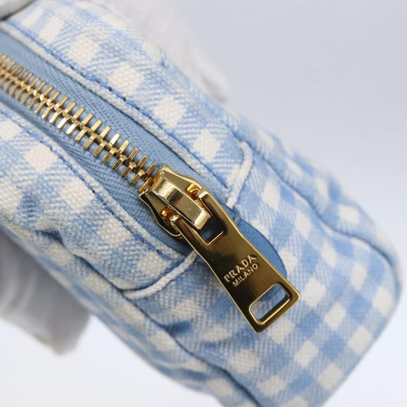 PRADA Beutel Canvas Hellblau Gold Auth 154909