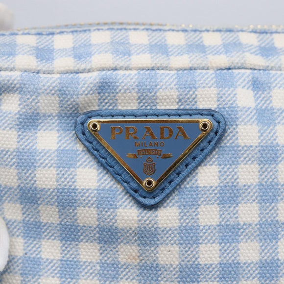 PRADA Pouch Canvas Light Blue Gold Auth 154909