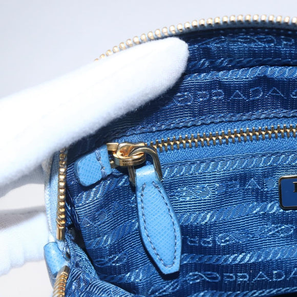 PRADA Beutel Canvas Hellblau Gold Auth 154909