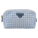 PRADA Pouch Canvas Light Blue Gold Auth 154909-13
