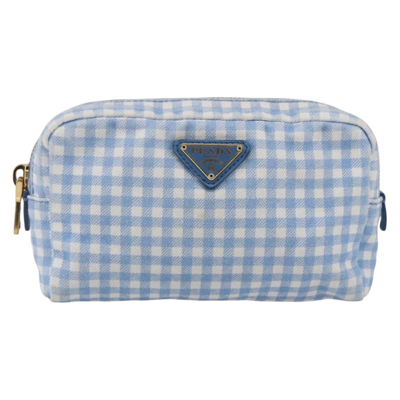 PRADA Pouch Canvas Light Blue Gold Auth 154909