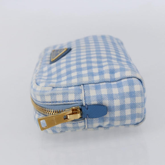 PRADA Pouch Canvas Light Blue Gold Auth 154909