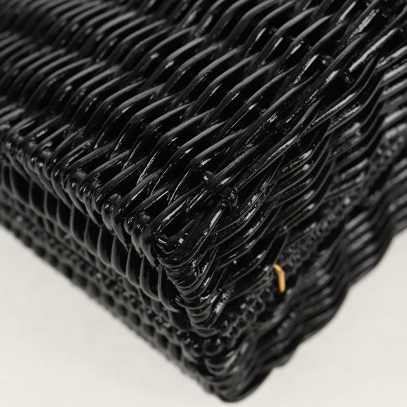 Salvatore Ferragamo Chain Gancini Shoulder Bag Rattan Black Gold Auth 154910V