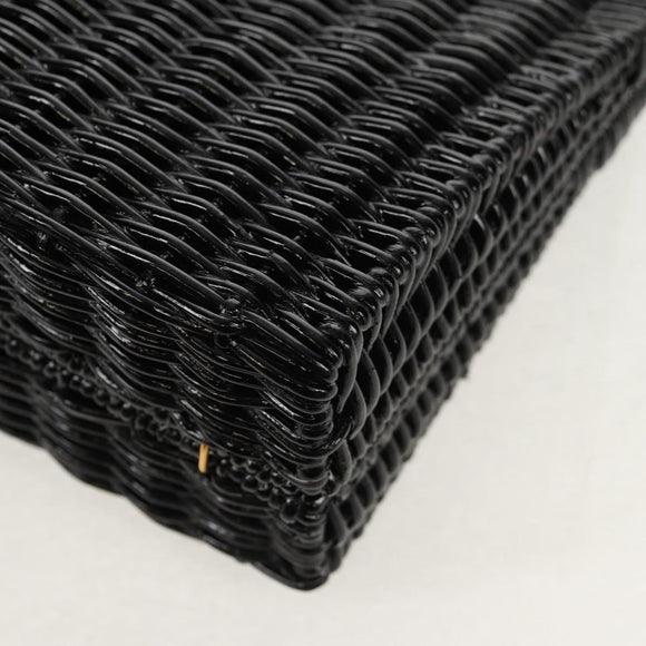 Salvatore Ferragamo Chain Gancini Shoulder Bag Rattan Black Gold Auth 154910V