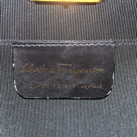 Salvatore Ferragamo Chain Gancini Shoulder Bag Rattan Black Gold Auth 154910V