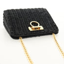 Salvatore Ferragamo Chain Gancini Shoulder Bag Rattan Black Gold Auth 154910V-6