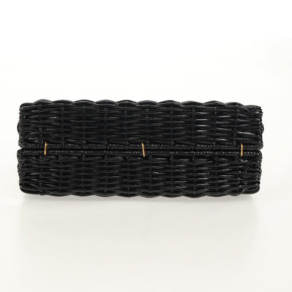 Salvatore Ferragamo Chain Gancini Shoulder Bag Rattan Black Gold Auth 154910V