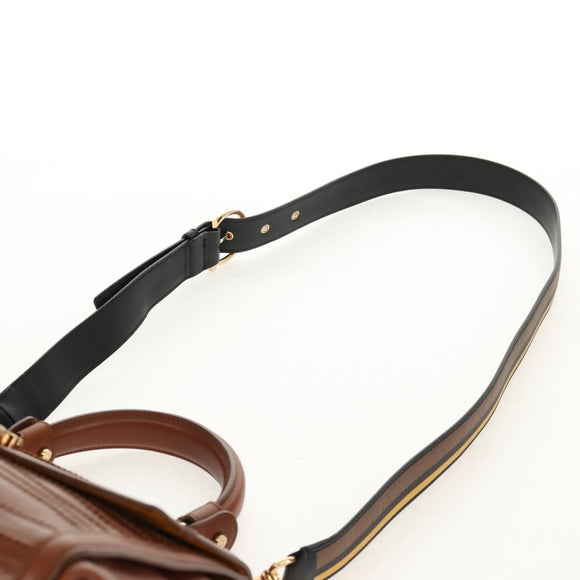 Salvatore Ferragamo Gancini Small Sofia Bag Leather 2way Brown Gold Auth 154911V