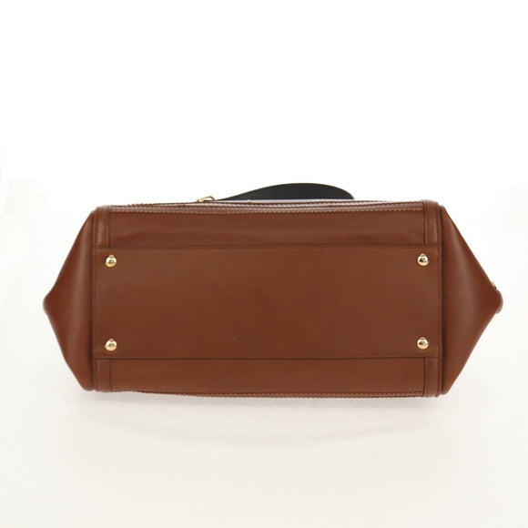 Salvatore Ferragamo Gancini Small Sofia Bag Leather 2way Brown Gold Auth 154911V