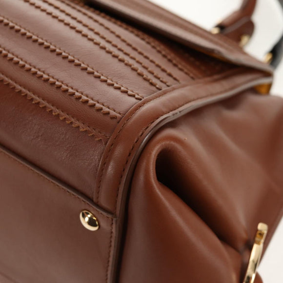 Salvatore Ferragamo Gancini Small Sofia Bag Leather 2way Brown Gold Auth 154911V