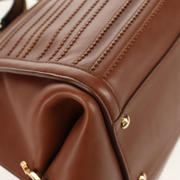 Salvatore Ferragamo Gancini Small Sofia Bag Leather 2way Brown Gold Auth 154911V