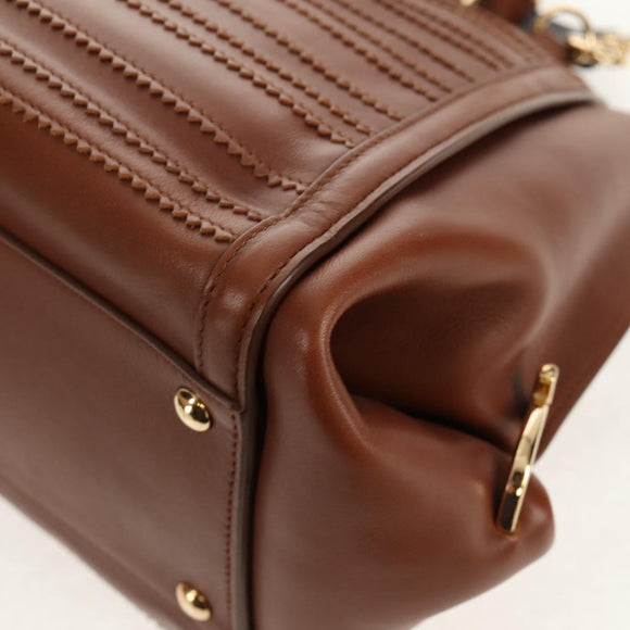 Salvatore Ferragamo Gancini Small Sofia Bag Leather 2way Brown Gold Auth 154911V