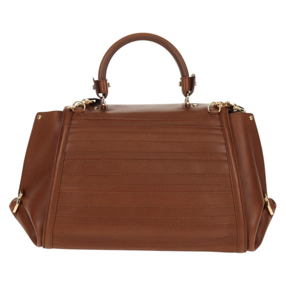 Salvatore Ferragamo Gancini Small Sofia Bag Leather 2way Brown Gold Auth 154911V