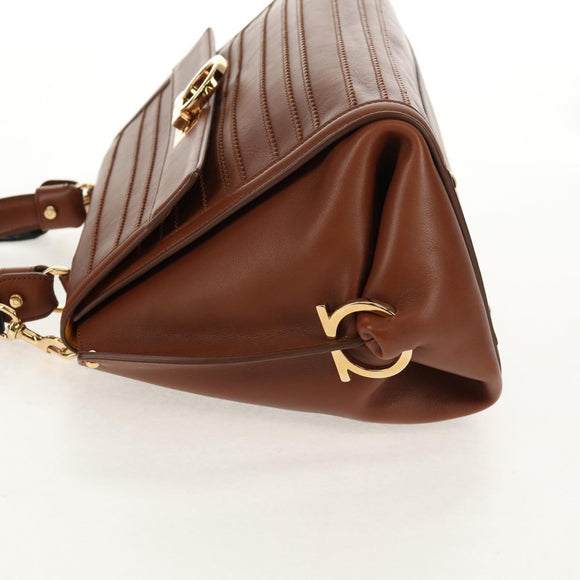 Salvatore Ferragamo Gancini Small Sofia Bag Leather 2way Brown Gold Auth 154911V