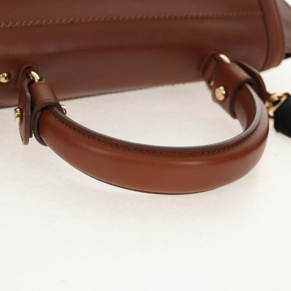 Salvatore Ferragamo Gancini Small Sofia Bag Leather 2way Brown Gold Auth 154911V