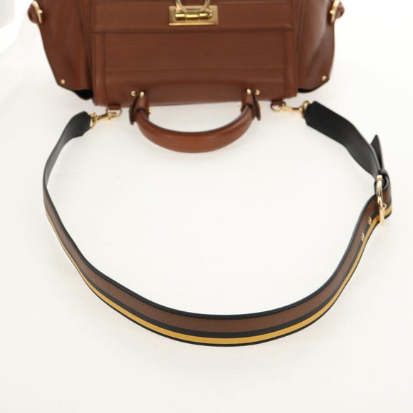 Salvatore Ferragamo Gancini Small Sofia Bag Leather 2way Brown Gold Auth 154911V