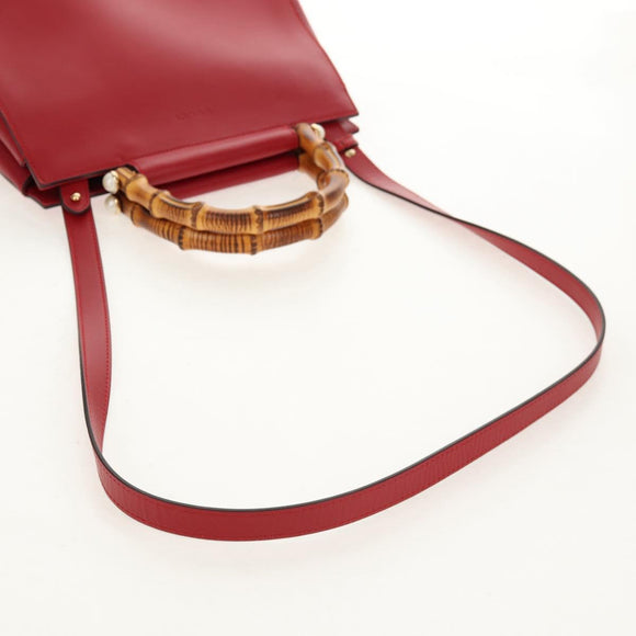 GUCCI Bamboo Nymphia Small Hand Bag Leather 2way Red Gold 453767 Auth 154912V