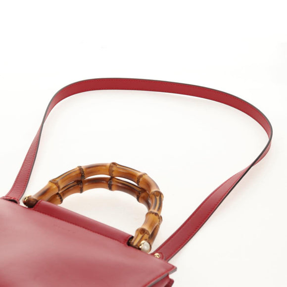 GUCCI Bamboo Nymphia Small Hand Bag Leather 2way Red Gold 453767 Auth 154912V