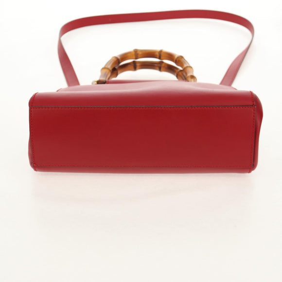 GUCCI Bamboo Nymphia Small Hand Bag Leather 2way Red Gold 453767 Auth 154912V