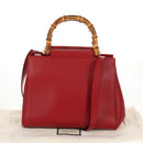 GUCCI Bamboo Nymphia Small Hand Bag Leather 2way Red Gold 453767 Auth 154912V-12