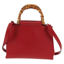 GUCCI Bamboo Nymphia Small Hand Bag Leather 2way Red Gold 453767 Auth 154912V-2