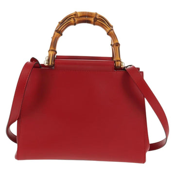 GUCCI Bamboo Nymphia Small Hand Bag Leather 2way Red Gold 453767 Auth 154912V - 0