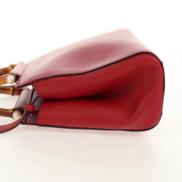 GUCCI Bamboo Nymphia Small Hand Bag Leather 2way Red Gold 453767 Auth 154912V
