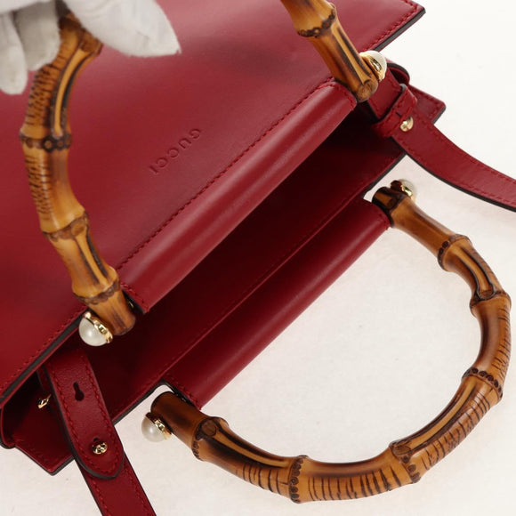 GUCCI Bamboo Nymphia Small Hand Bag Leather 2way Red Gold 453767 Auth 154912V