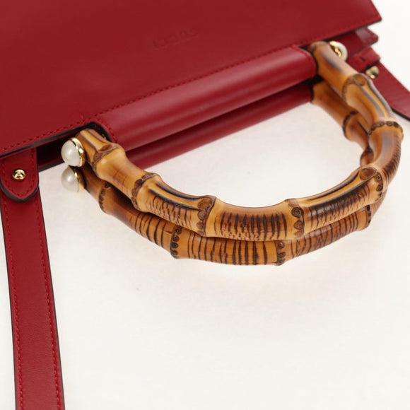 GUCCI Bamboo Nymphia Small Hand Bag Leather 2way Red Gold 453767 Auth 154912V
