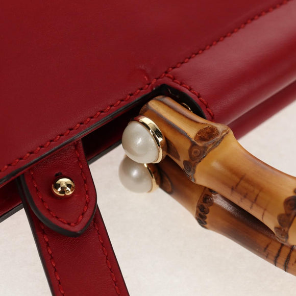 GUCCI Bamboo Nymphia Small Hand Bag Leather 2way Red Gold 453767 Auth 154912V