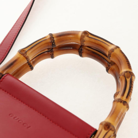 GUCCI Bamboo Nymphia Small Hand Bag Leather 2way Red Gold 453767 Auth 154912V