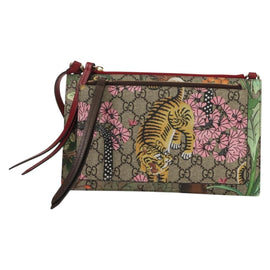 GUCCI GG Supreme Bengal Tiger Flower Bag PVC Beige Gold 454111 Auth 154913SAM - 0