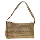 FENDI Zucchino Canvas Shoulder Bag Gold Auth 154915SAM-1