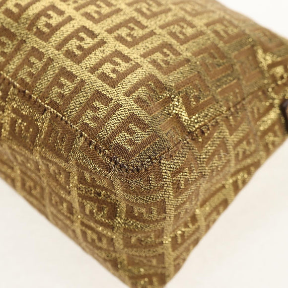 FENDI Zucchino Canvas Shoulder Bag Gold Auth 154915SAM