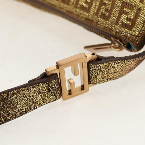 FENDI Zucchino Canvas Shoulder Bag Gold Auth 154915SAM