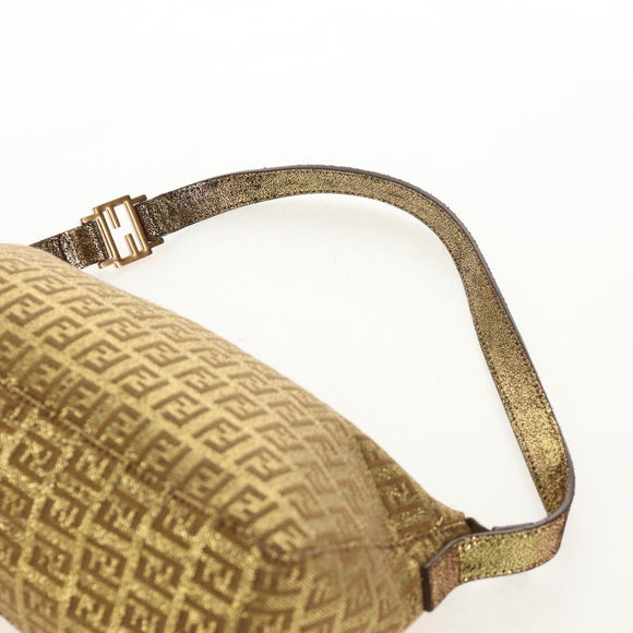 FENDI Zucchino Canvas Shoulder Bag Gold Auth 154915SAM
