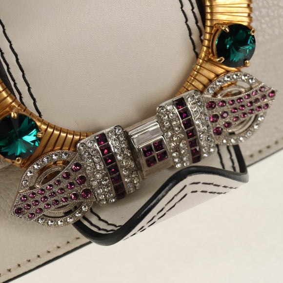 Miu Miu Mew Lady Shoulder Bag Leather White Gold Auth 154916V