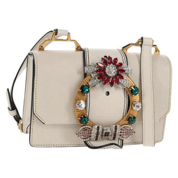 Miu Miu Mew Lady Umhängetasche Leder Weiß Gold Original 154916V