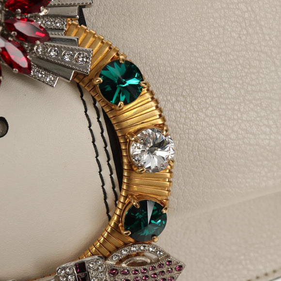 Miu Miu Mew Lady Shoulder Bag Leather White Gold Auth 154916V