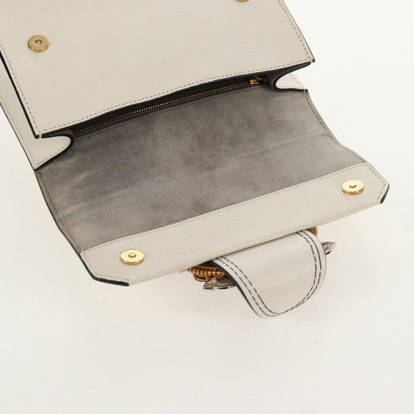 Miu Miu Mew Lady Shoulder Bag Leather White Gold Auth 154916V