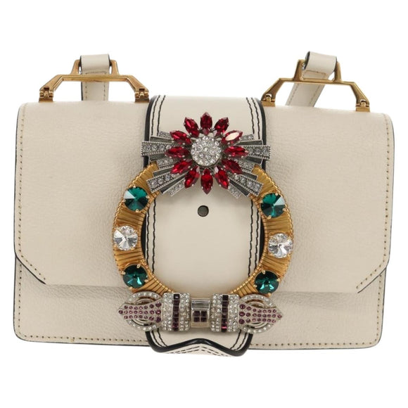 Miu Miu Mew Lady Umhängetasche Leder Weiß Gold Original 154916V