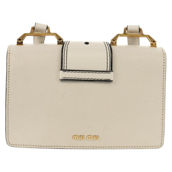 Miu Miu Mew Lady Shoulder Bag Leather White Gold Auth 154916V