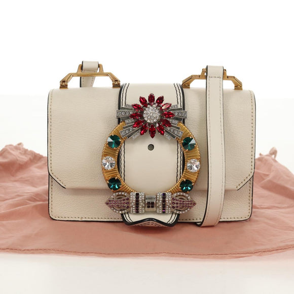 Miu Miu Mew Lady Umhängetasche Leder Weiß Gold Original 154916V