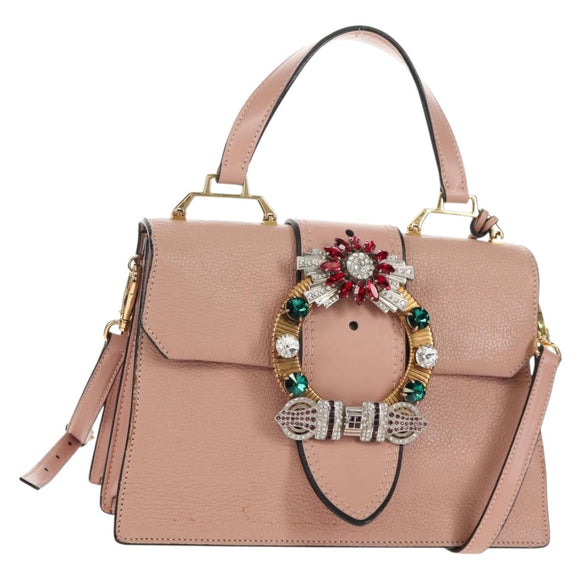 Miu Miu Mew Lady Handtasche Leder 2-Wege Pink Gold Auth 154917V