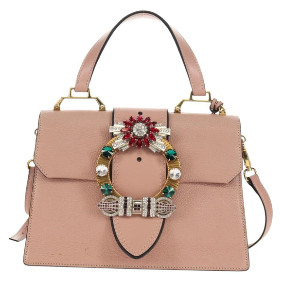 Miu Miu Mew Lady Handtasche Leder 2-Wege Pink Gold Auth 154917V